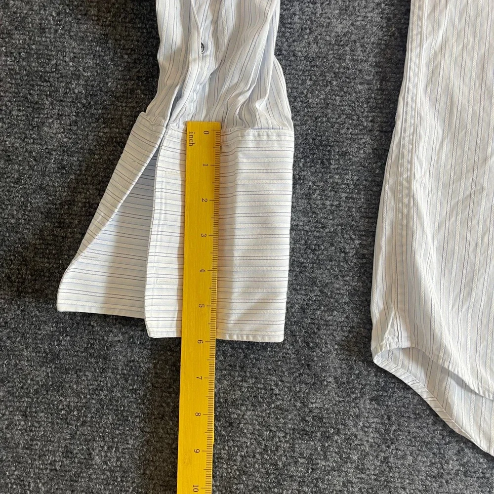 Banana Republic Mens XL Blue White Pinstripe French Cuff Cotton Dress Shirt